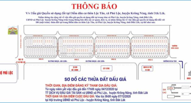 Đấu giá quyền sử dụng đất đối với 100 thửa đất tại trung tâm xã Phú Lộc, huyện Krông Năng